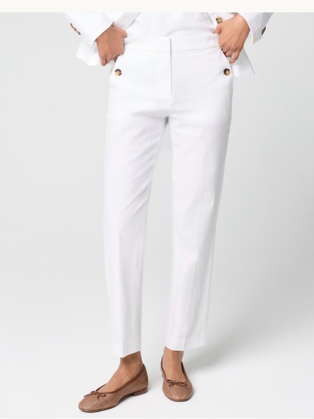 J. Crew Linen-cotton blend elastic-back Sailor pant, White